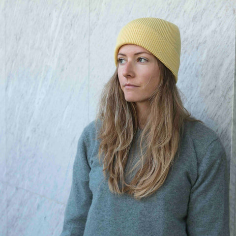 Letzte Chance | <tc>Beanie</tc> aus zitronengelber Wolle