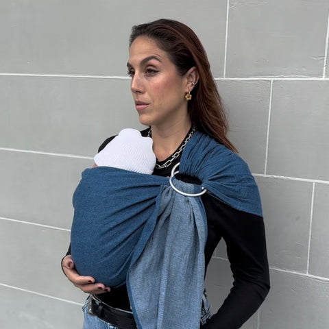 Ring Sling Jeans bleu anneaux argentés