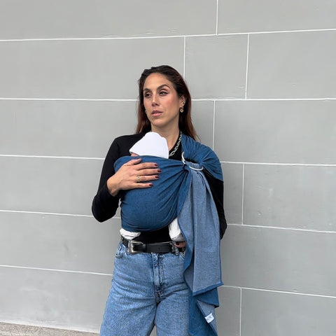 Ring Sling Jeans bleu anneaux argentés